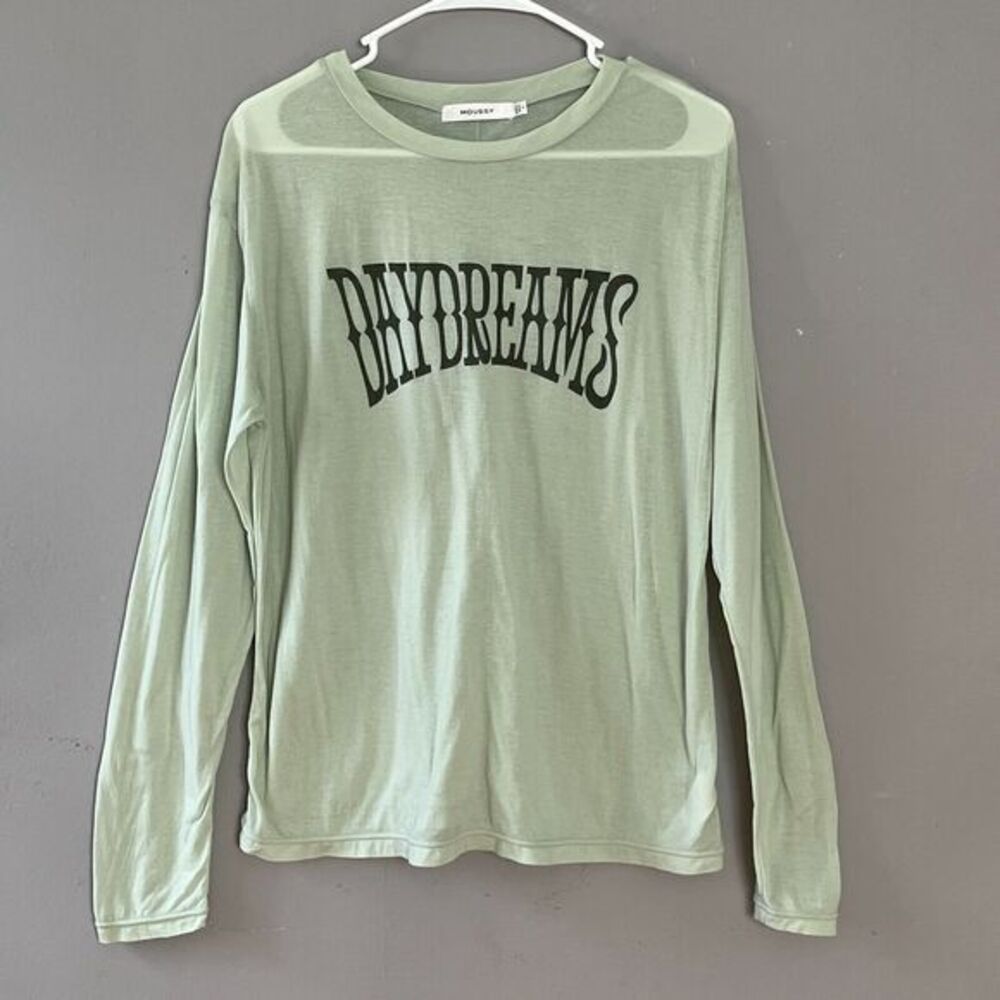 Moussy DAYDREAMS Long Sleeve T-Shirt‎ Semi-Sheer Lightweight Green One Size